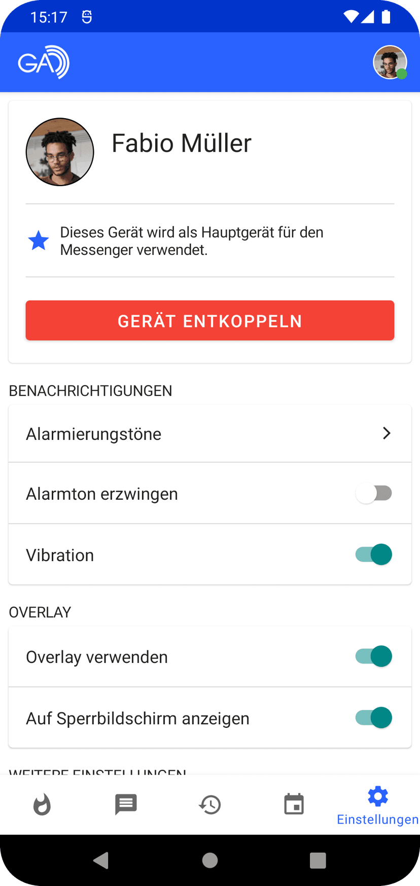 GroupAlarm-App als Hauptgerät festlegen
