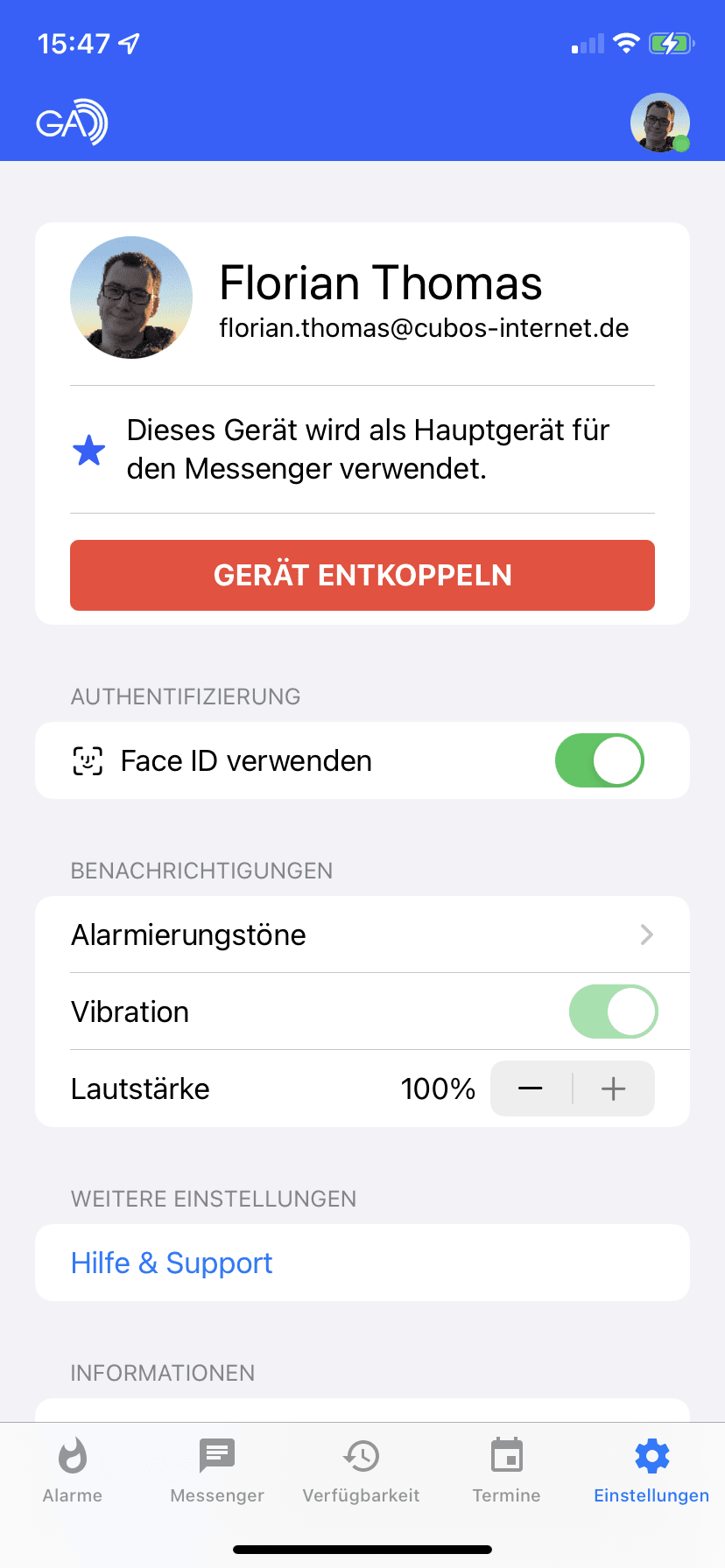 GroupAlarm-App als Hauptgerät festlegen