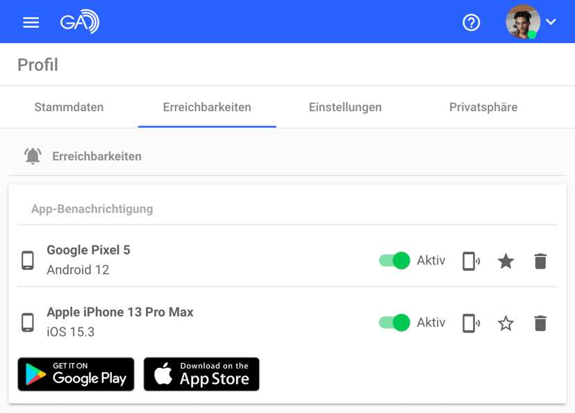 GroupAlarm-App als Hauptgerät festlegen