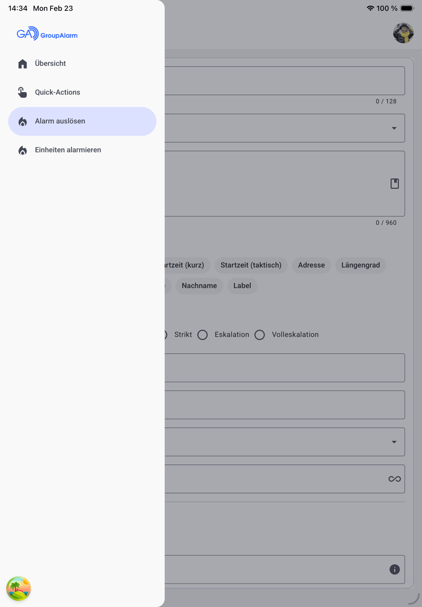 '"Alarm auslösen" in der Cockpit-App'