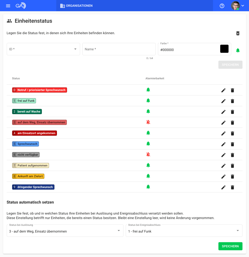 Einheitenstatus automatisch setzen