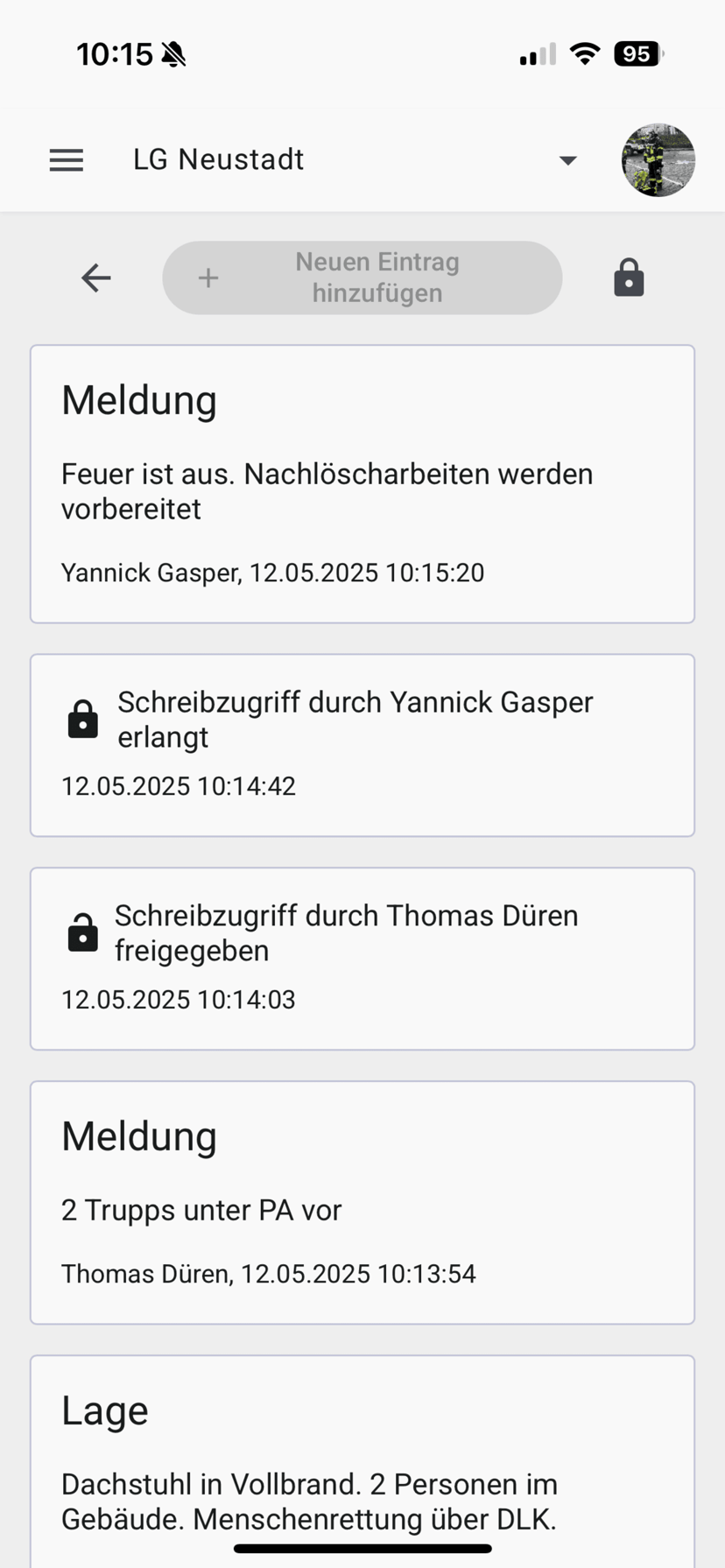Einheiten, Verfügbarkeit und Einsatztagebuch in der Cockpit-App