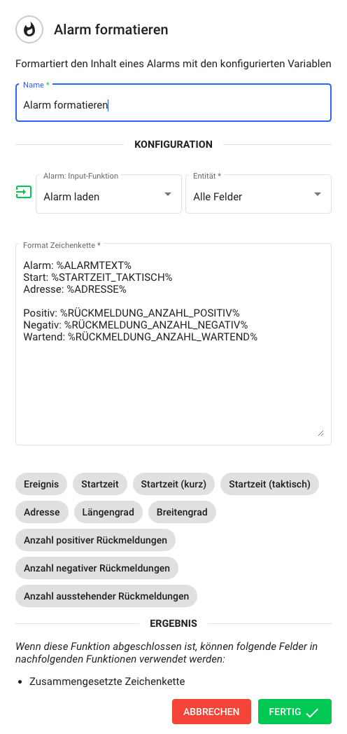 Alarm formatieren im Flow