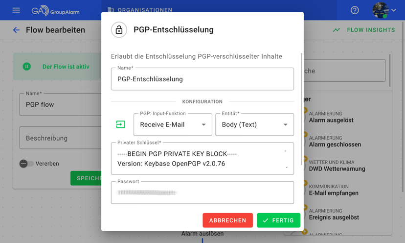PGP-Entschlüsselung im Flow