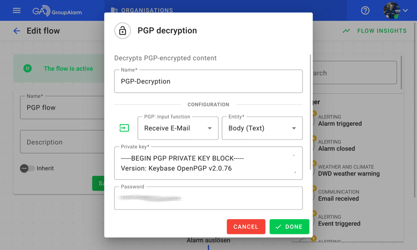 PGP decryption in the flow