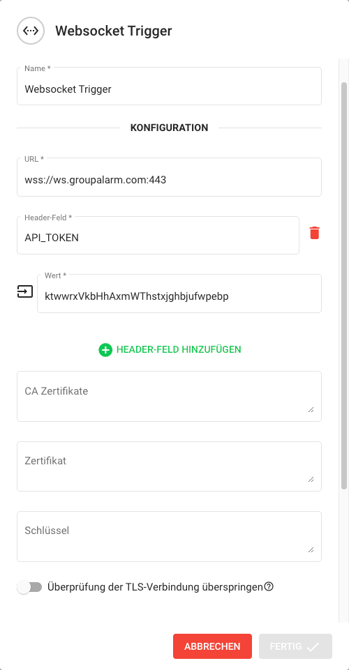 Websocket Trigger im Flow
