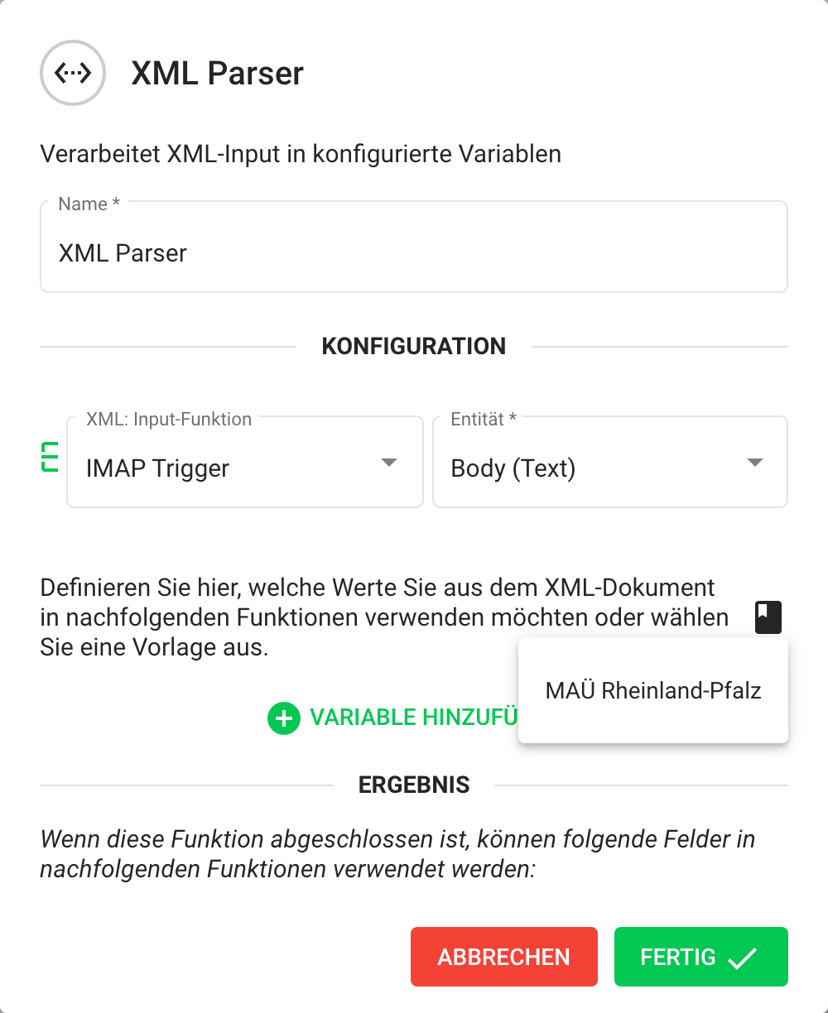 XML-Parser Vorlage für MAÜ-Auslösung