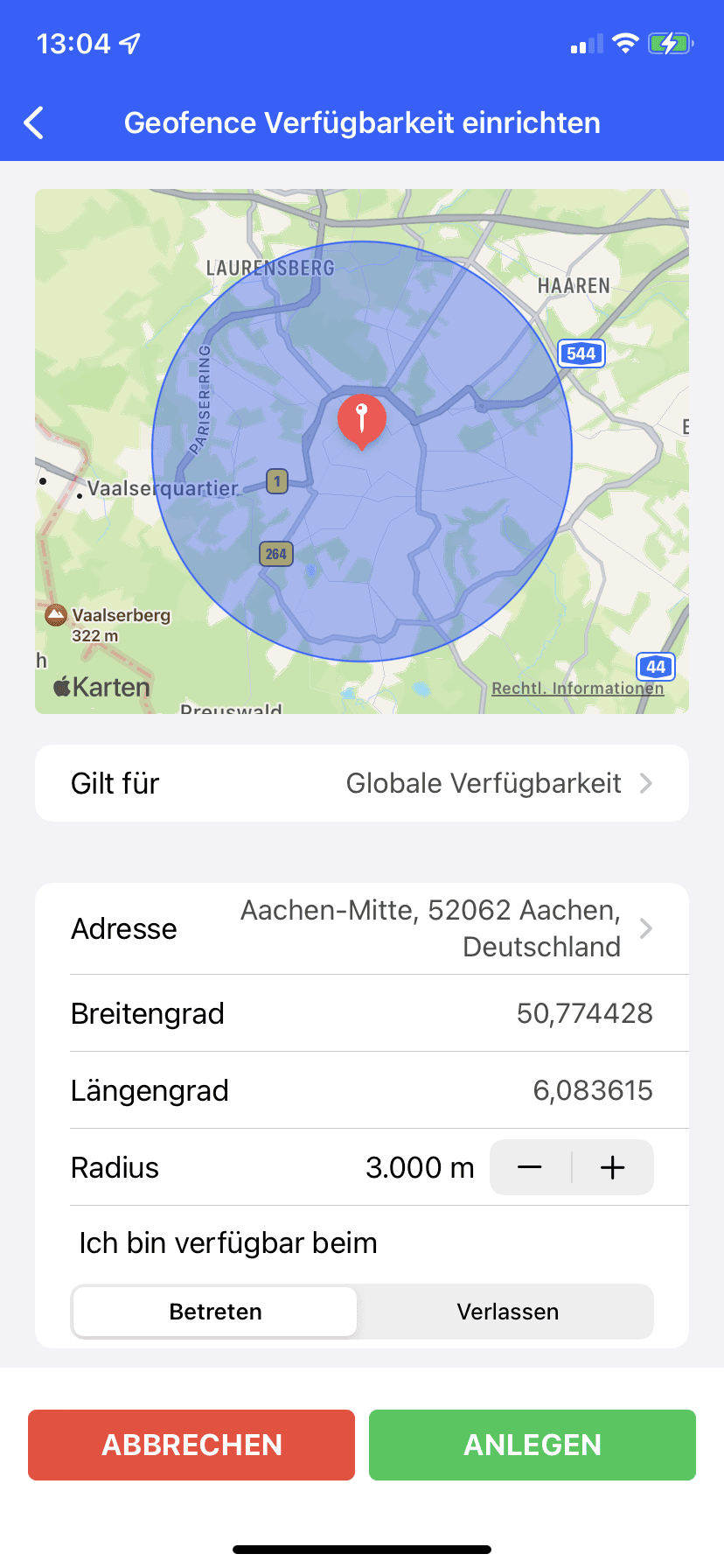 Verfügbarkeit mit Geofences steuern
