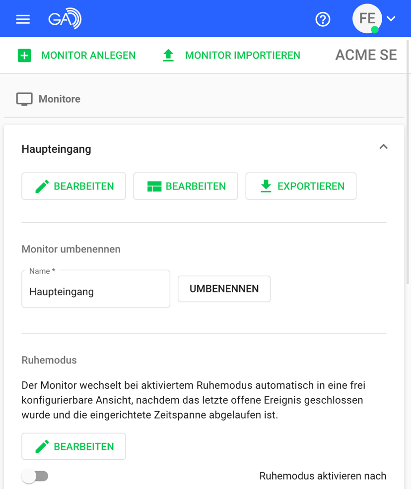 Monitore exportieren & importieren