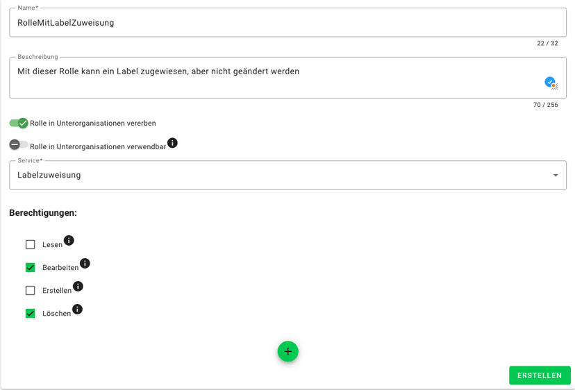 Neue Rolle zur Vergabe von Labels