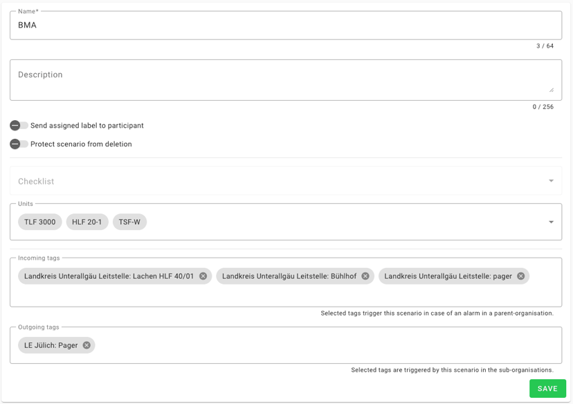 Tag assignment to scenarios
