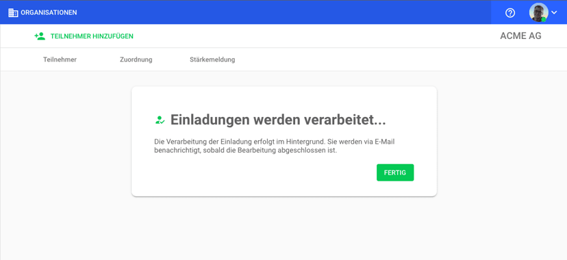 Teilnehmereinladungen werden im Hintergrund verarbeitet