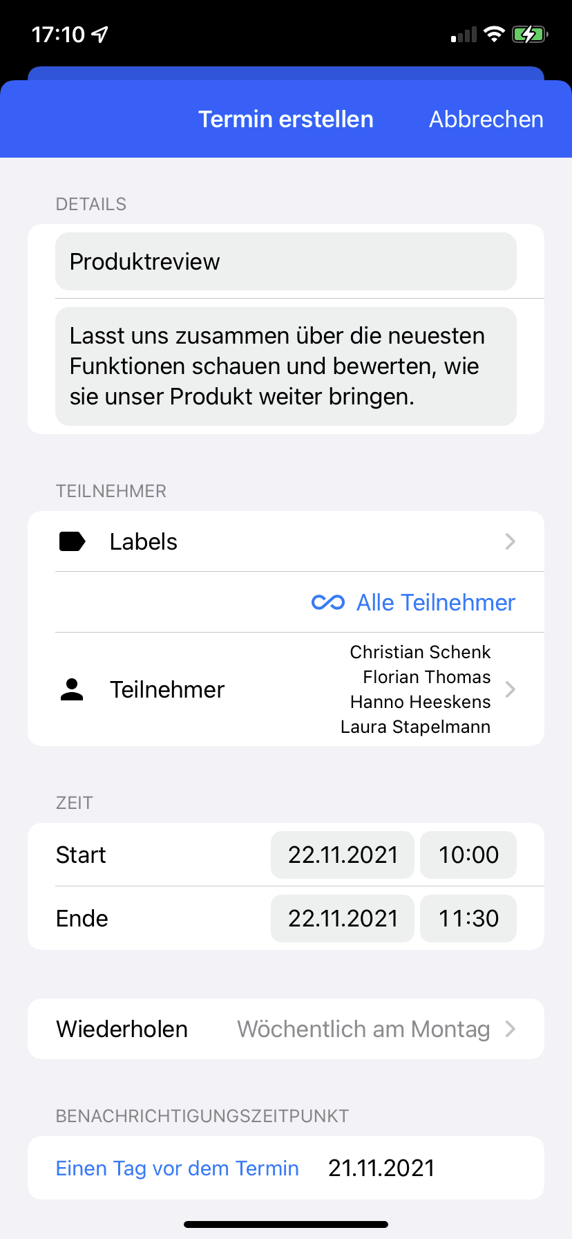Termine in den mobilen Apps anlegen