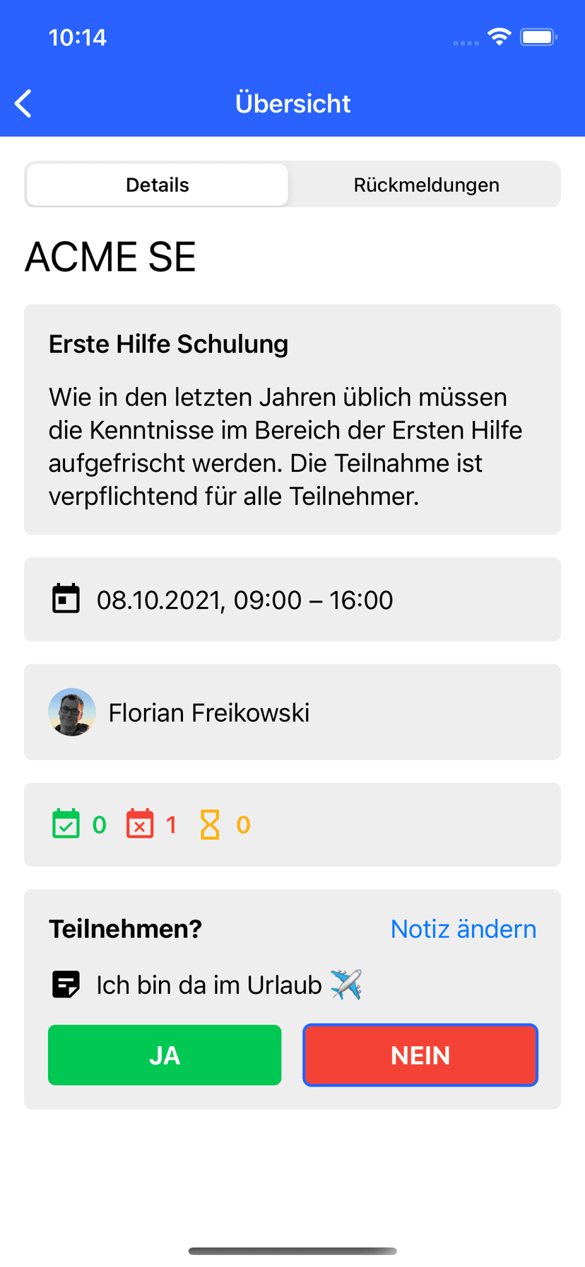 Notiz bei Terminrückmeldungen