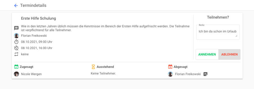 Notiz bei Terminrückmeldungen