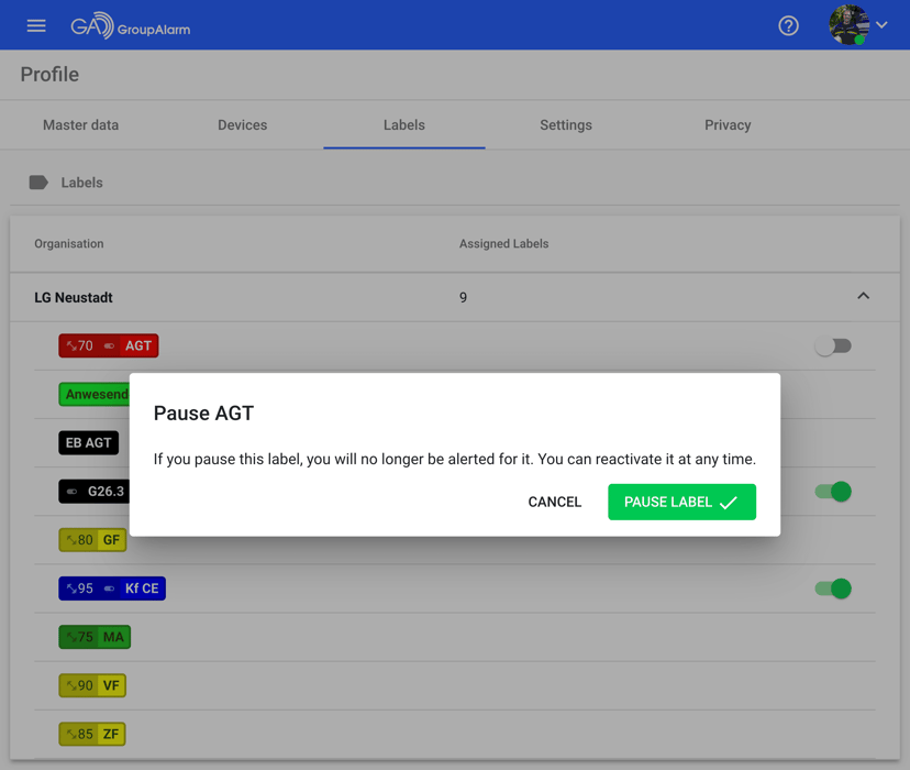 Labels can be paused by the participant