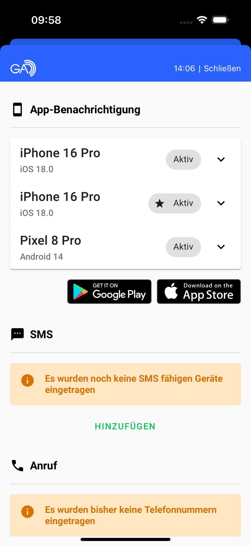 Benutzereinstellungen über die App steuern