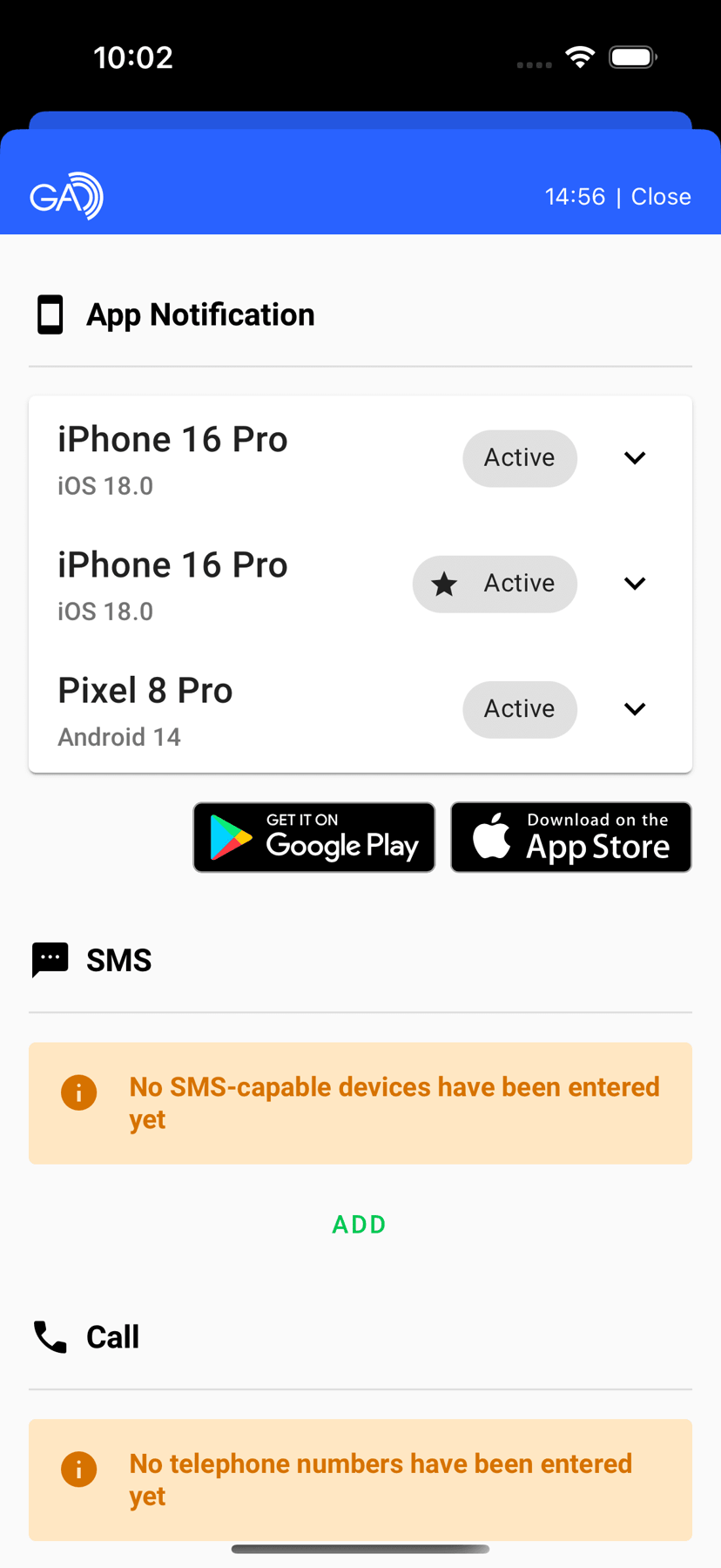 Control user profile settings via the app