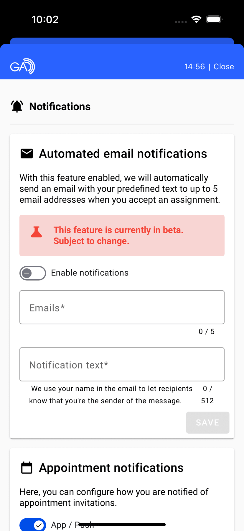 Control user profile settings via the app
