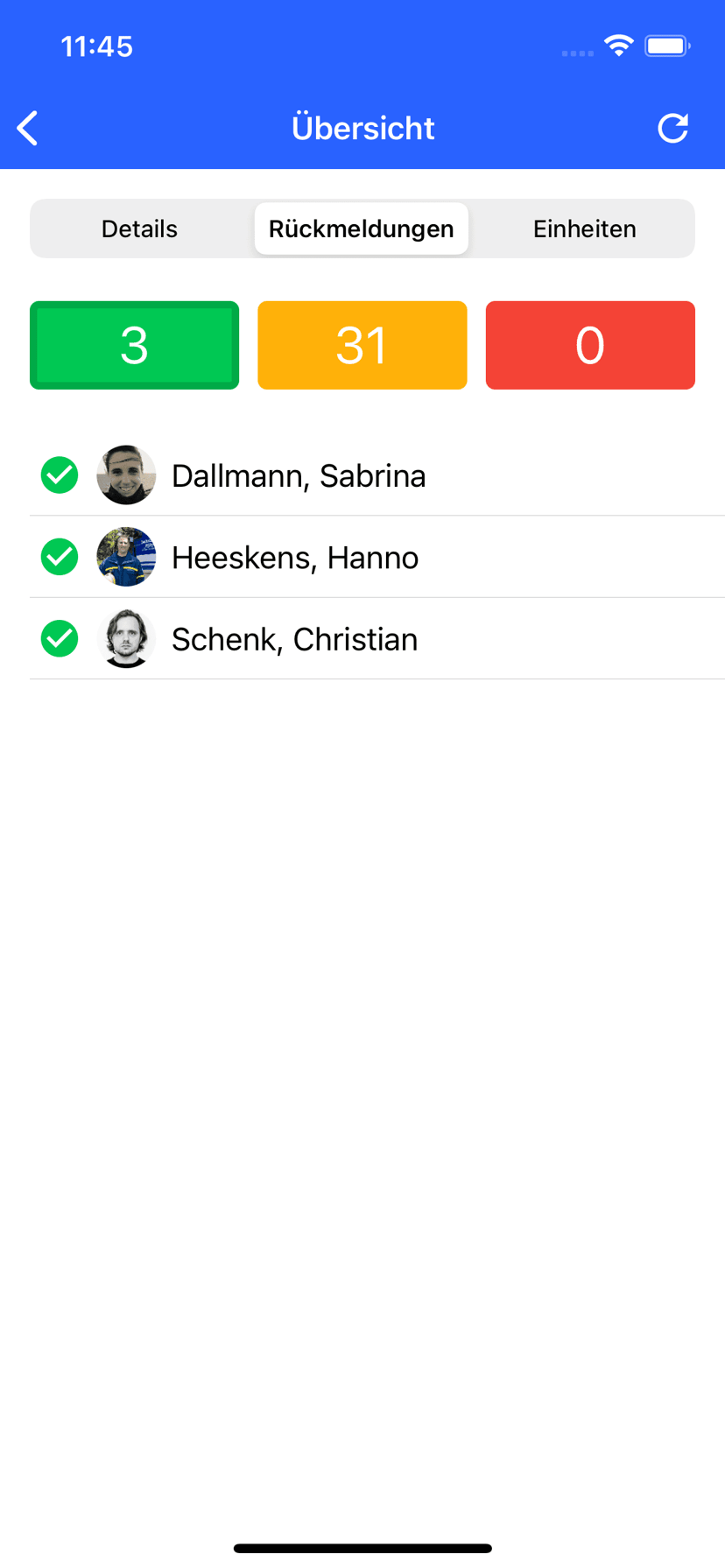 Vereinfachte Darstellung der Alarm-Rückmeldungen unter iOS