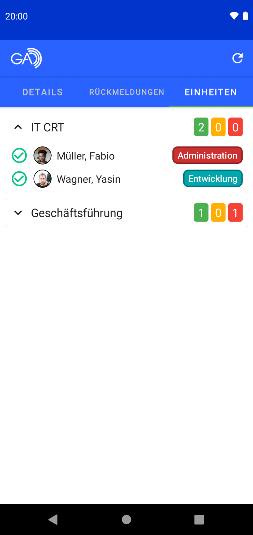 Vereinfachte Darstellung der Alarm-Rückmeldungen