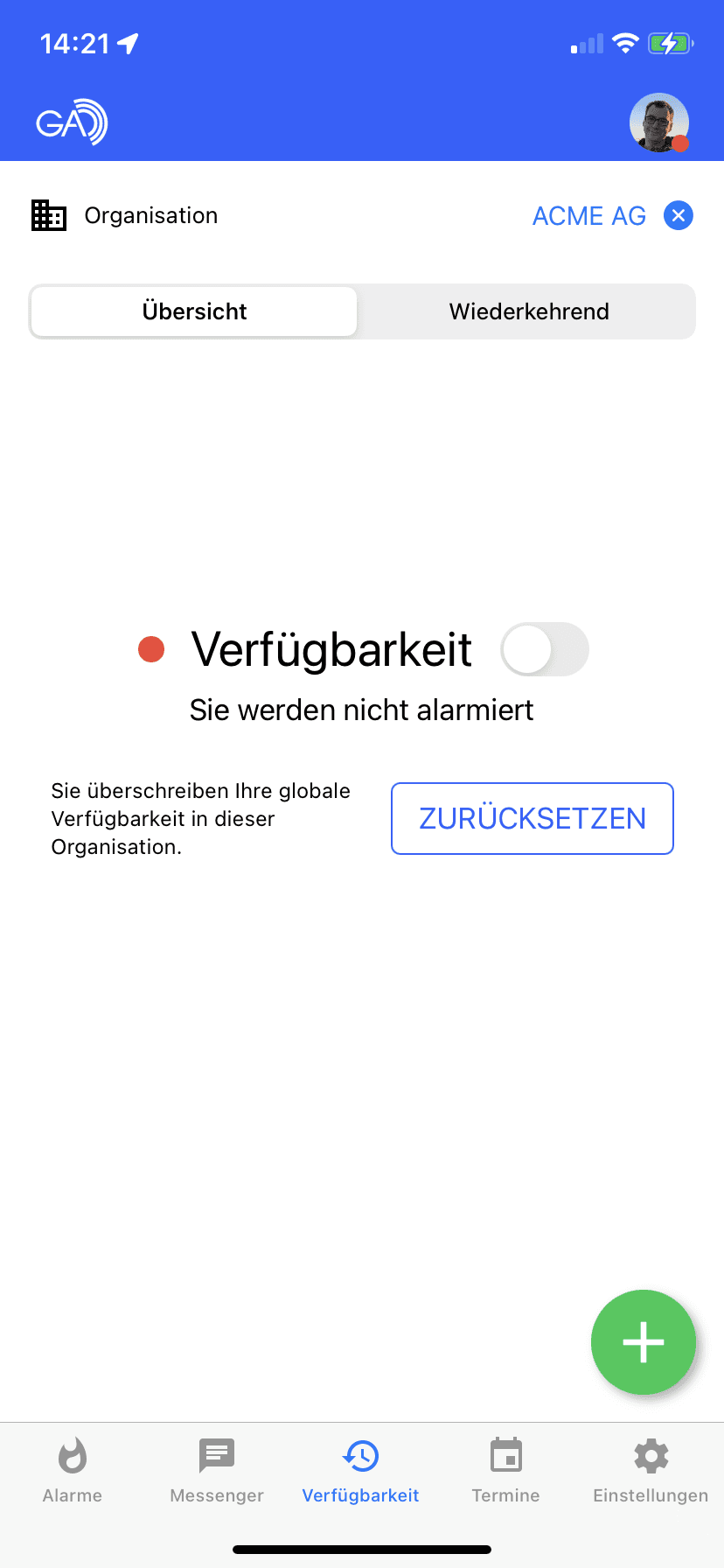 Verfügbarkeit pro Organisation setzen