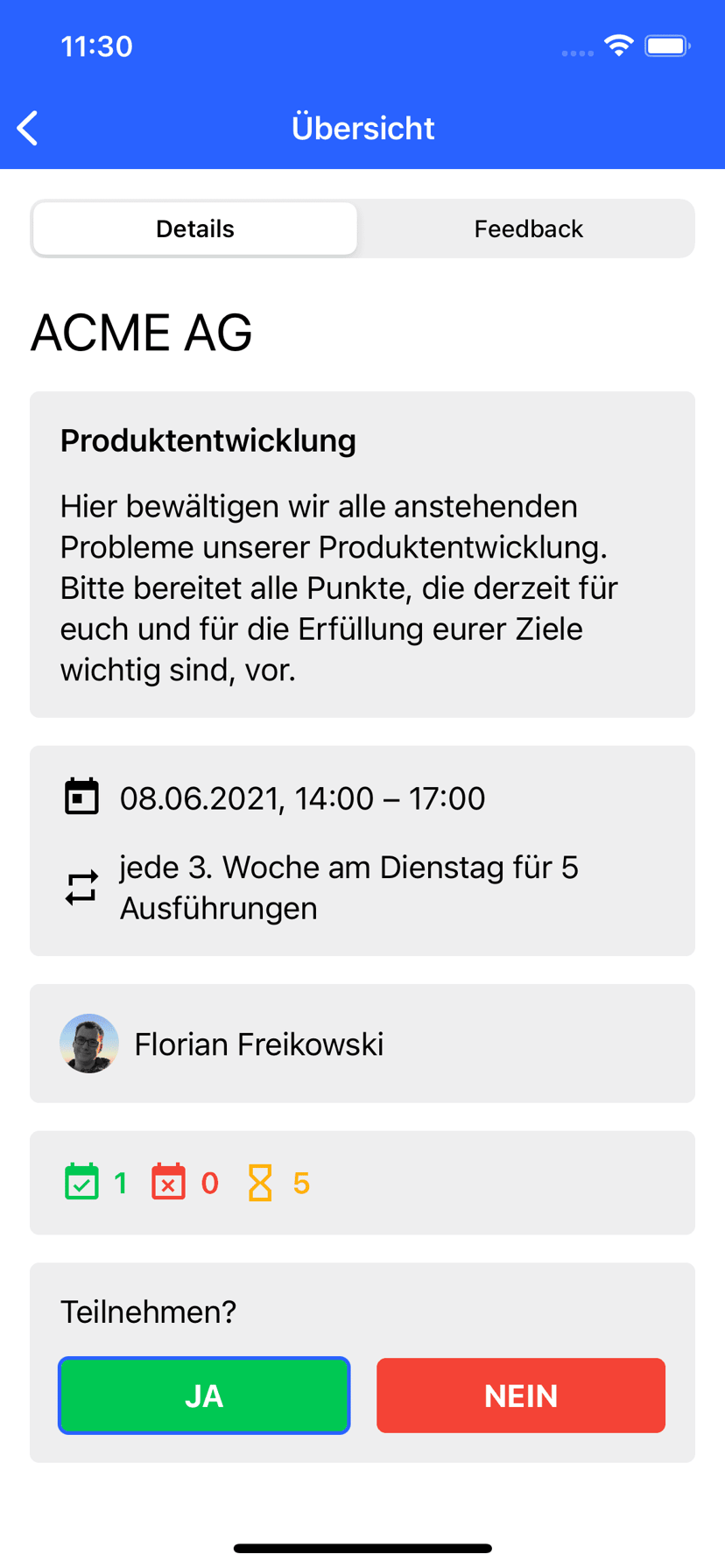 Wiederkehrende Termine in den mobilen Apps