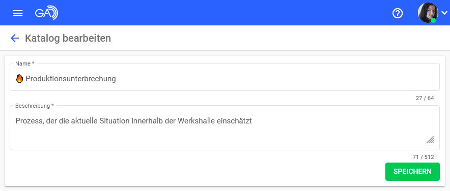 Bearbeitungsansicht eines Handlungskatalogs in GroupAlarm