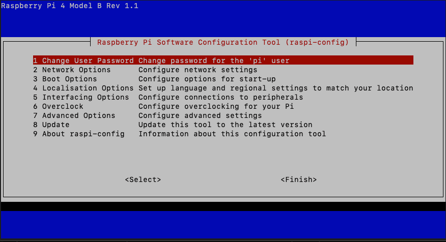 Hauptmenü des Konfigurationswerkzeugs raspi-config auf einem Raspberry Pi